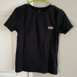 Black Vans shirt with flowers in the back